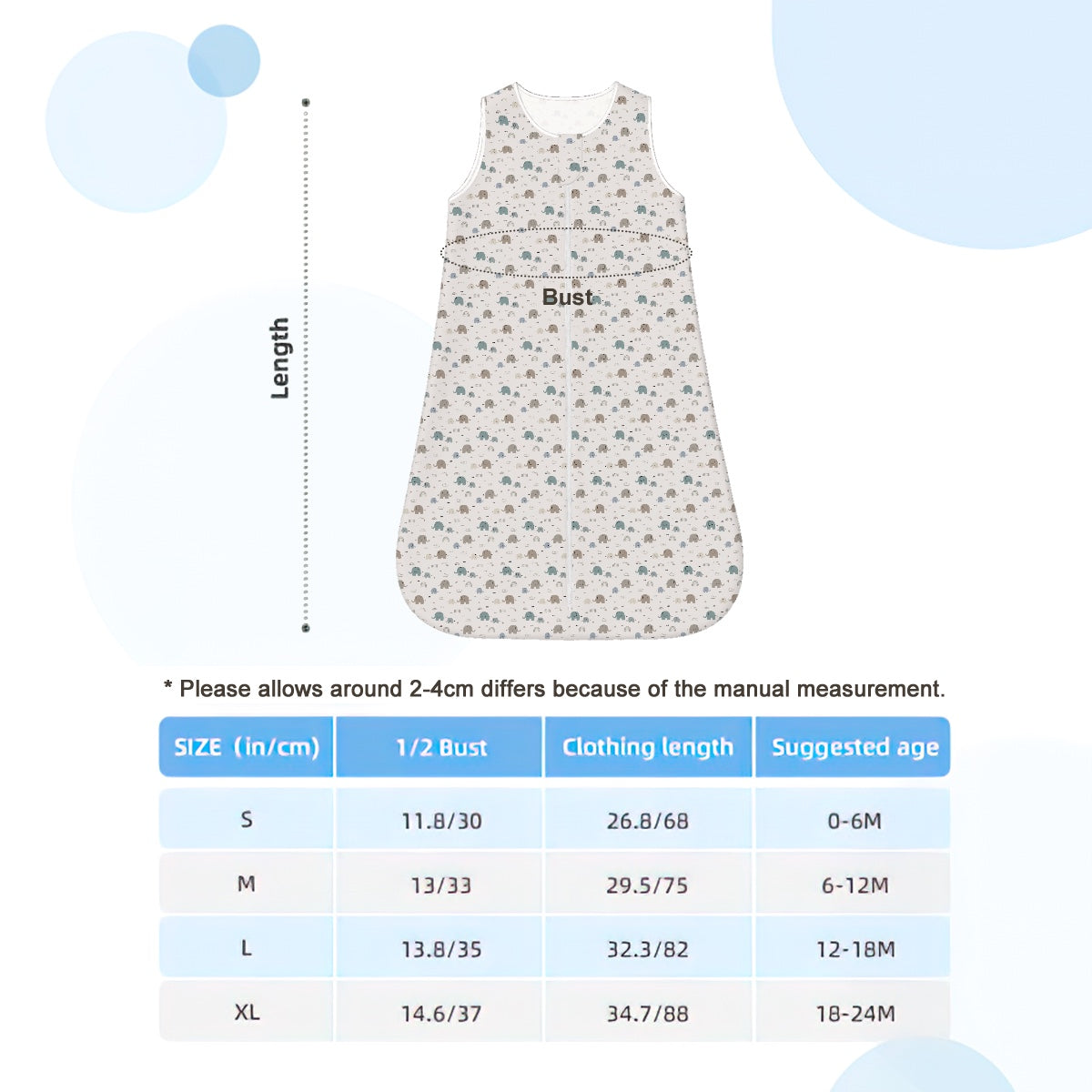Sleeveless Baby Sleep Sack-Elephant Print