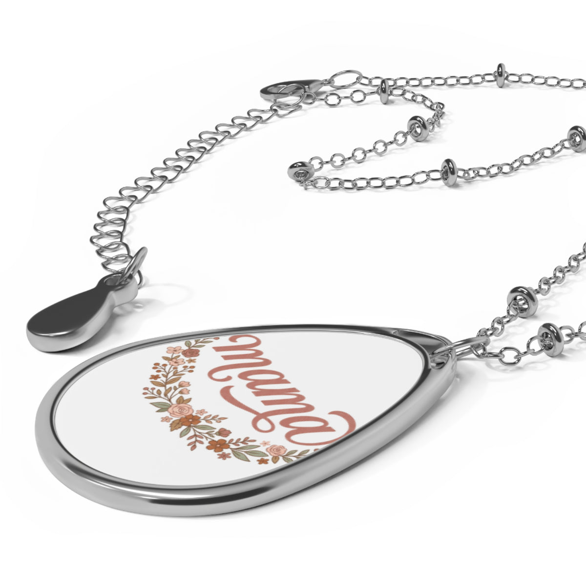 Mama Oval Necklace — Floral Script Pendant for Mom, Mother's Day Gift