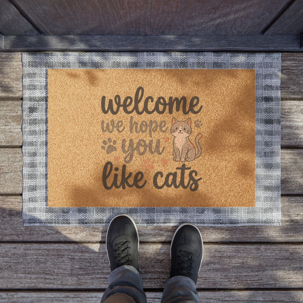 Doormat — "Welcome We Hope You Like Cats" Cute Cat Welcome Mat