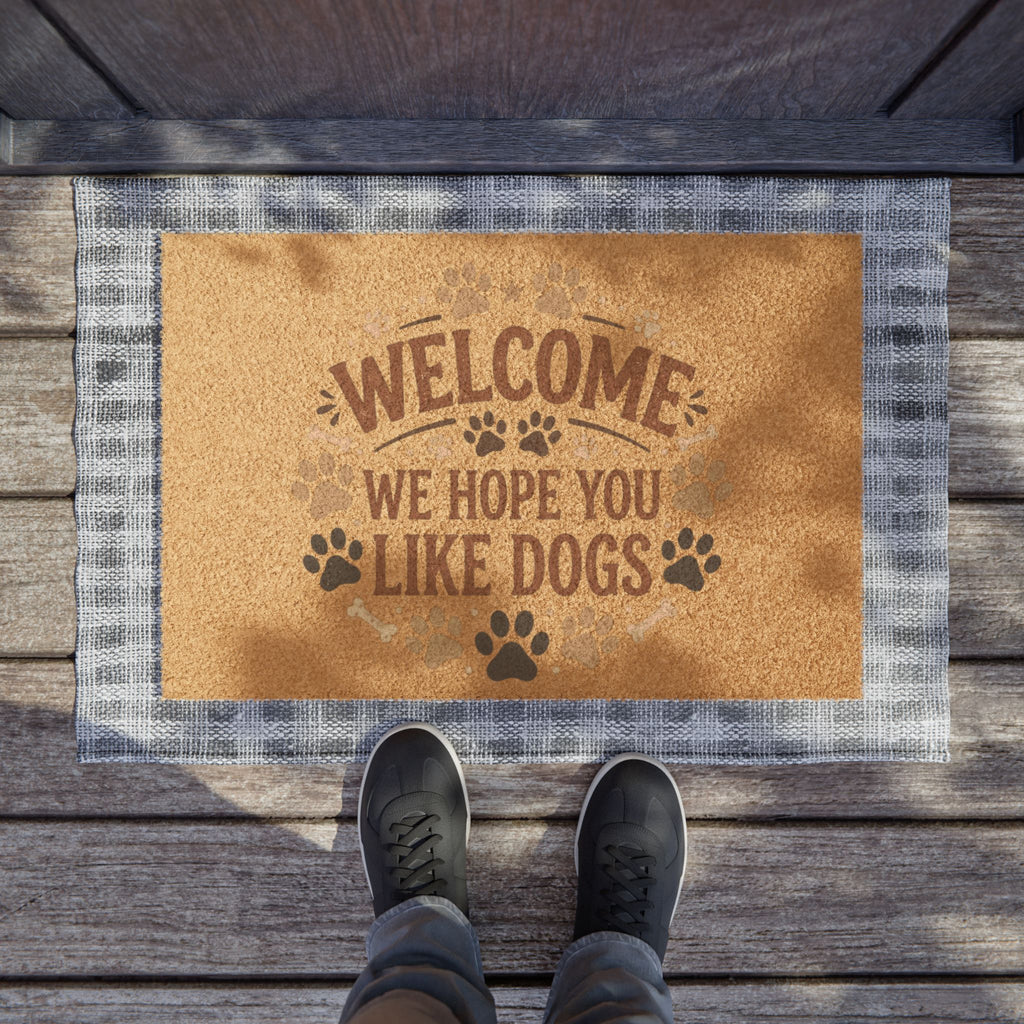Doormat — "Welcome We Hope You Like Dogs" Paw Print Coir Welcome Mat