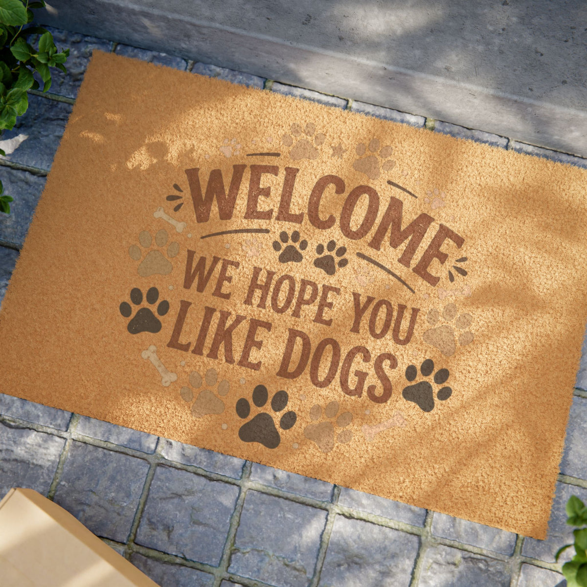 Doormat — "Welcome We Hope You Like Dogs" Paw Print Coir Welcome Mat