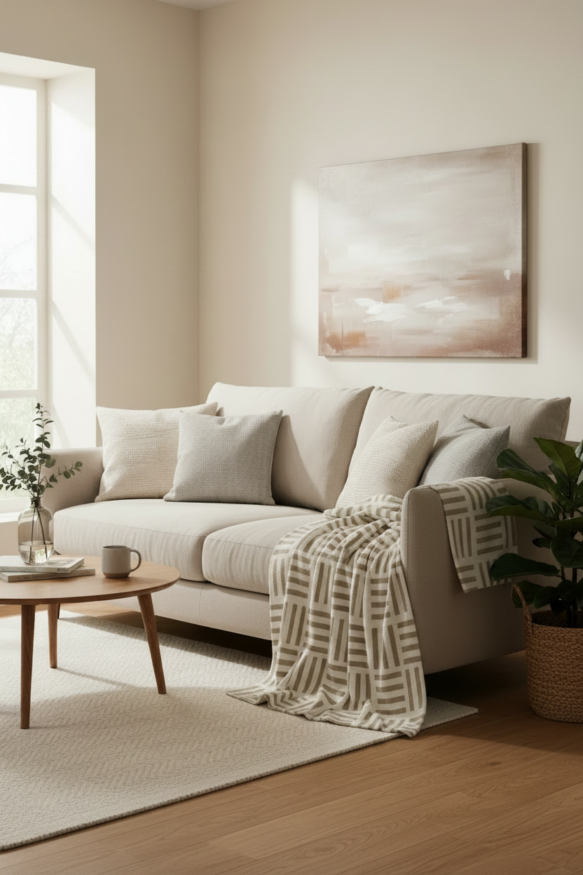 Neutral Geometric Plush Throw Blanket