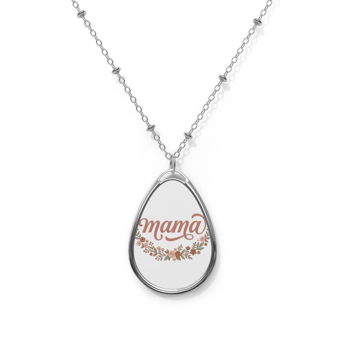 Mama Oval Necklace — Floral Script Pendant for Mom, Mother's Day Gift