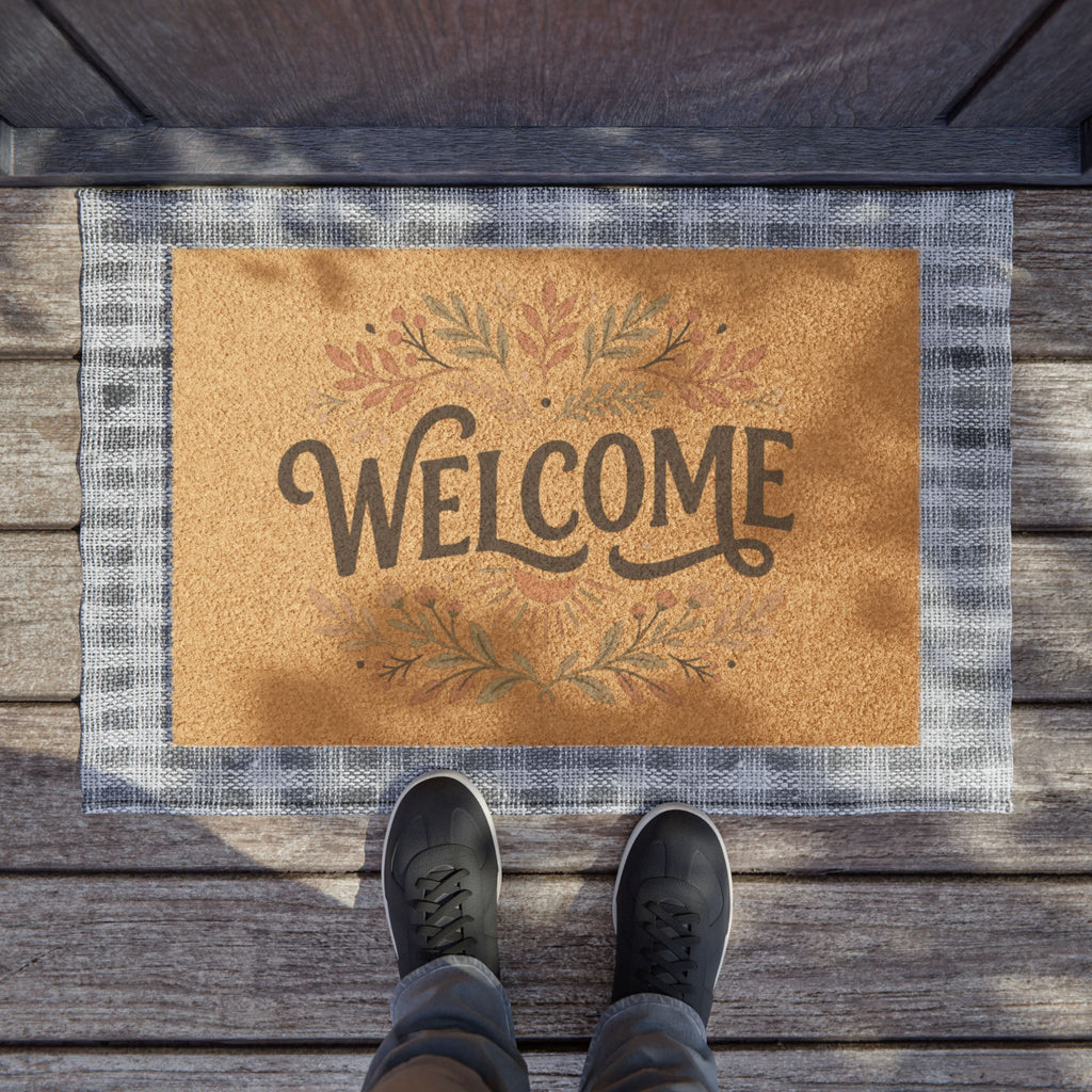 Welcome Coir Doormat — Rustic Floral Entryway Mat