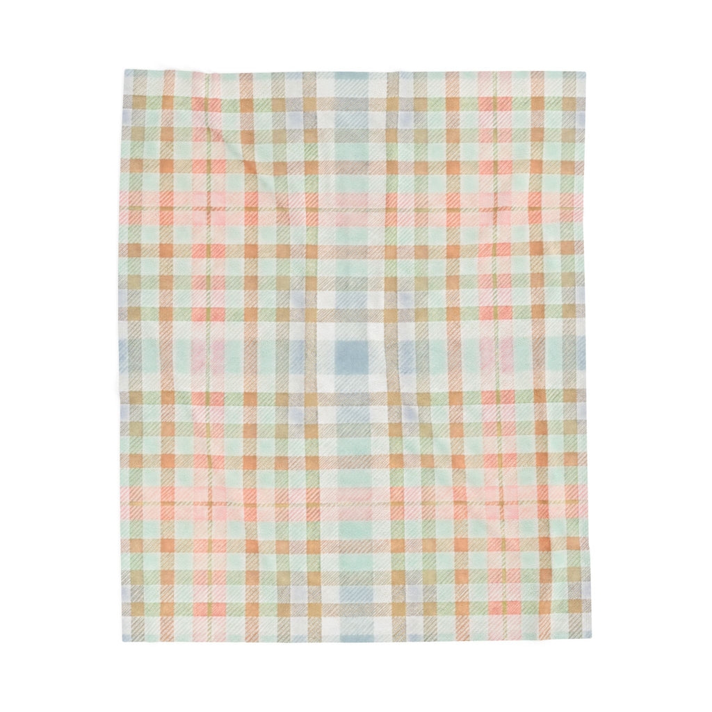 Pastel Plaid Velveteen Plush Blanket — Soft Cozy Throw for Nursery & Living Room