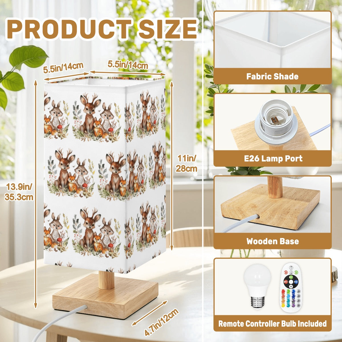 Large Square Table Lamp- Woodland