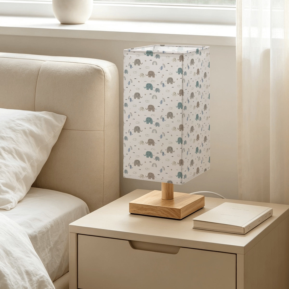 Large Square Table Lamp-Elephant Print