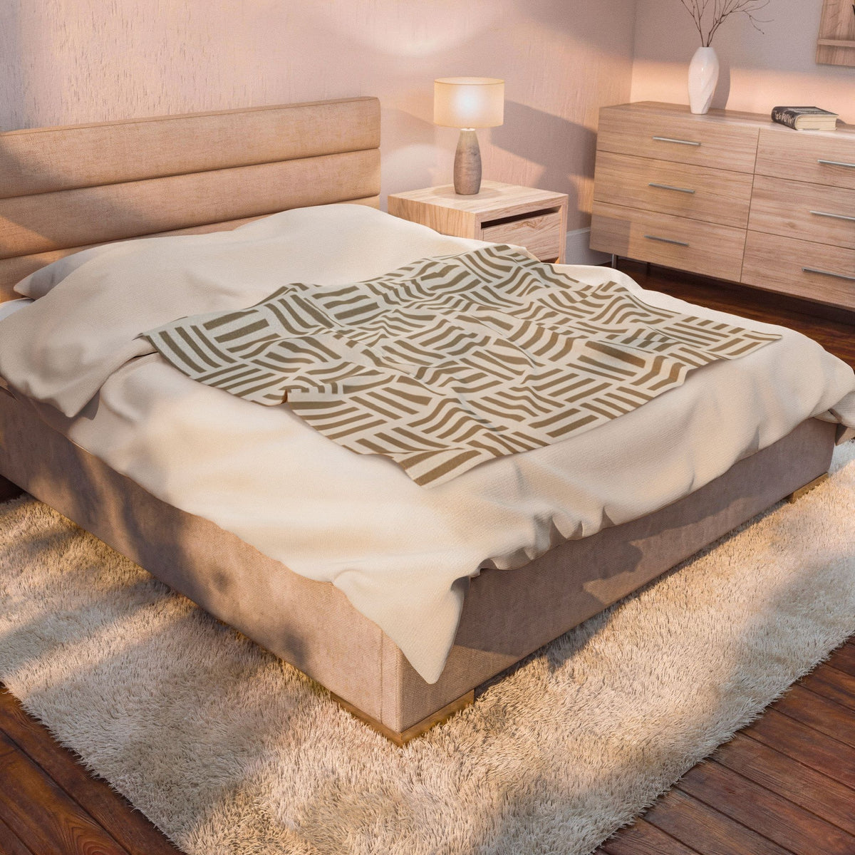 Neutral Geometric Plush Throw Blanket