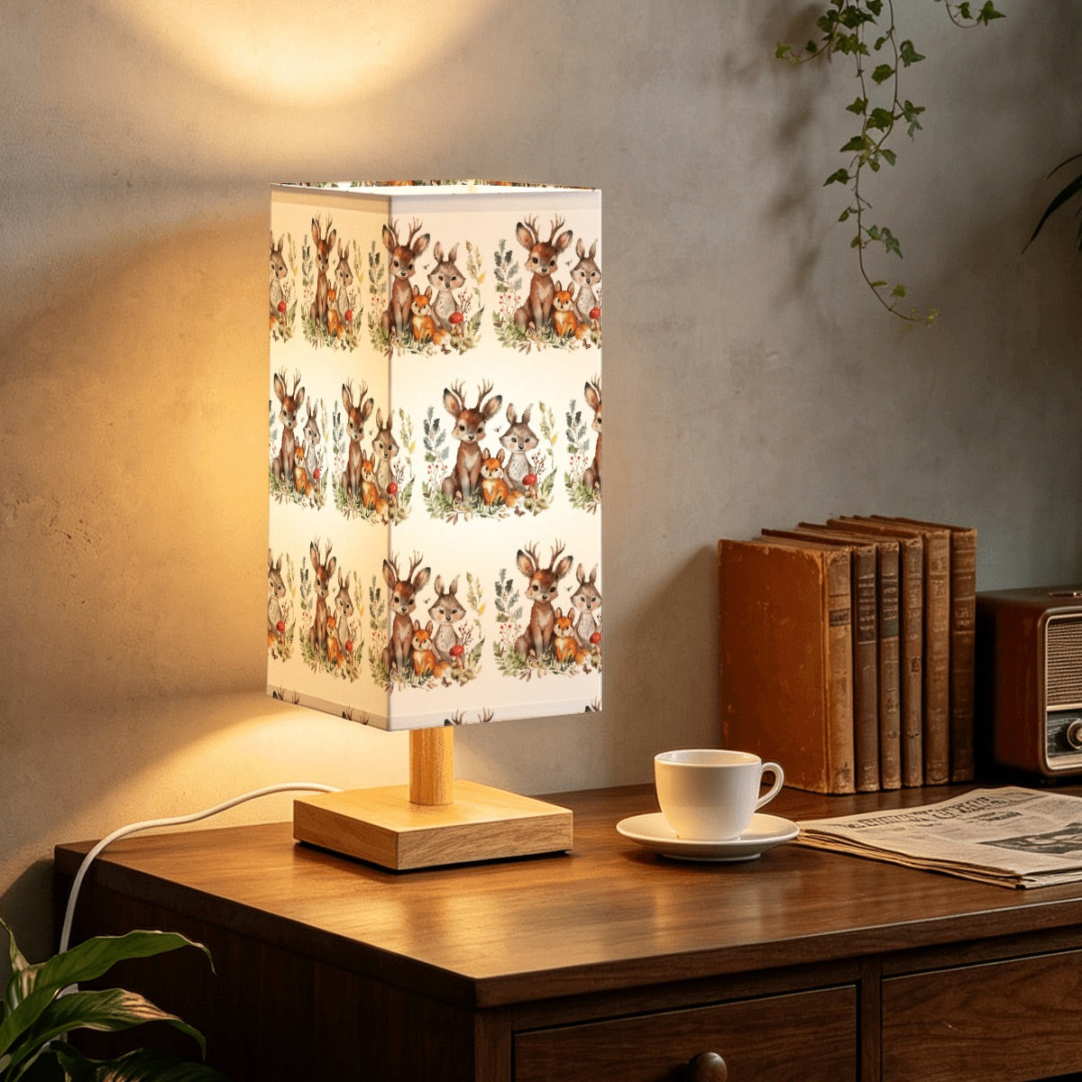 Large Square Table Lamp- Woodland