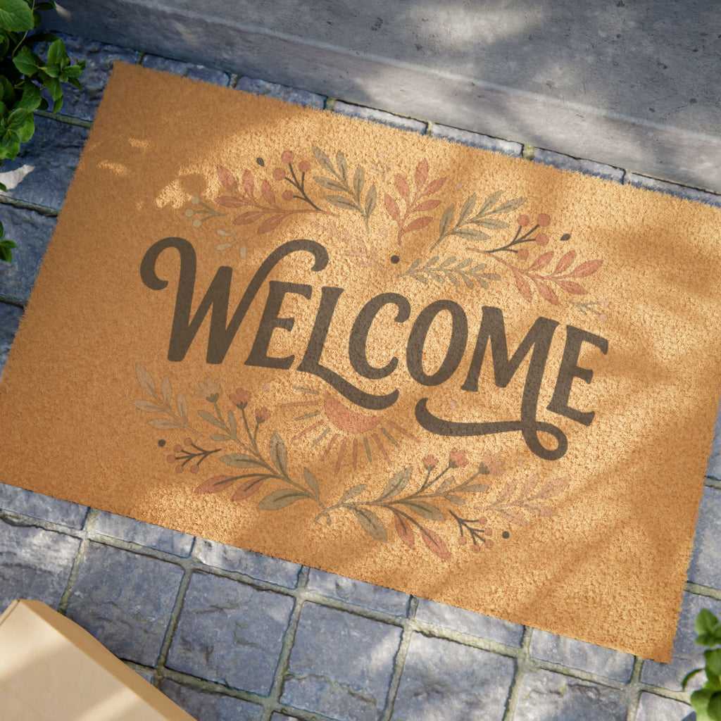 Welcome Coir Doormat — Rustic Floral Entryway Mat