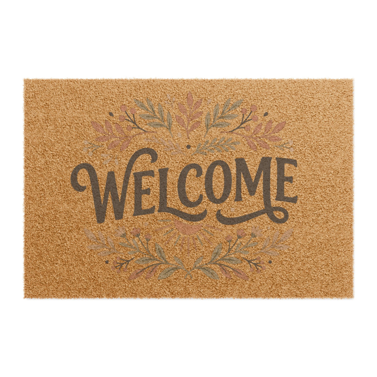 Welcome Coir Doormat — Rustic Floral Entryway Mat