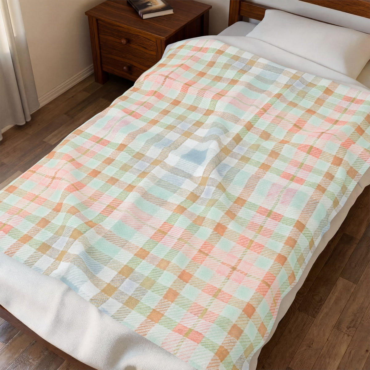 Pastel Plaid Velveteen Plush Blanket — Soft Cozy Throw for Nursery & Living Room
