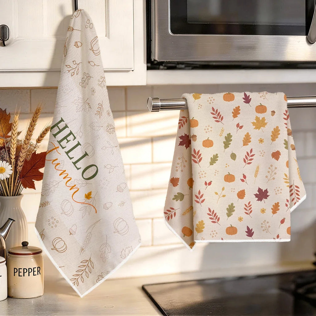 Hello Autumn 2-Piece Kitchen Towel Set | Fall Pumpkin & Leaves Décor