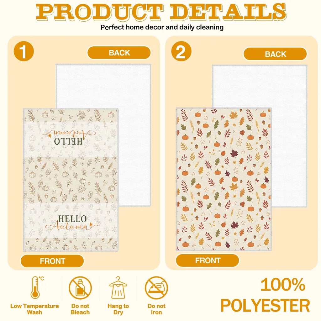 Hello Autumn 2-Piece Kitchen Towel Set | Fall Pumpkin & Leaves Décor