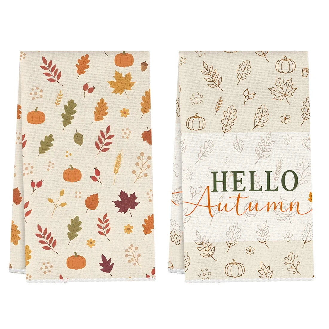 Hello Autumn 2-Piece Kitchen Towel Set | Fall Pumpkin & Leaves Décor