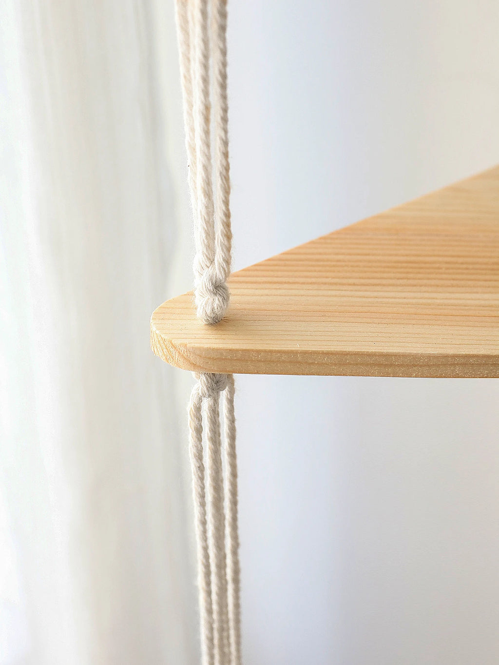 Boho Macrame Wooden Corner Shelf