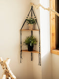 Boho Macrame Wooden Corner Shelf