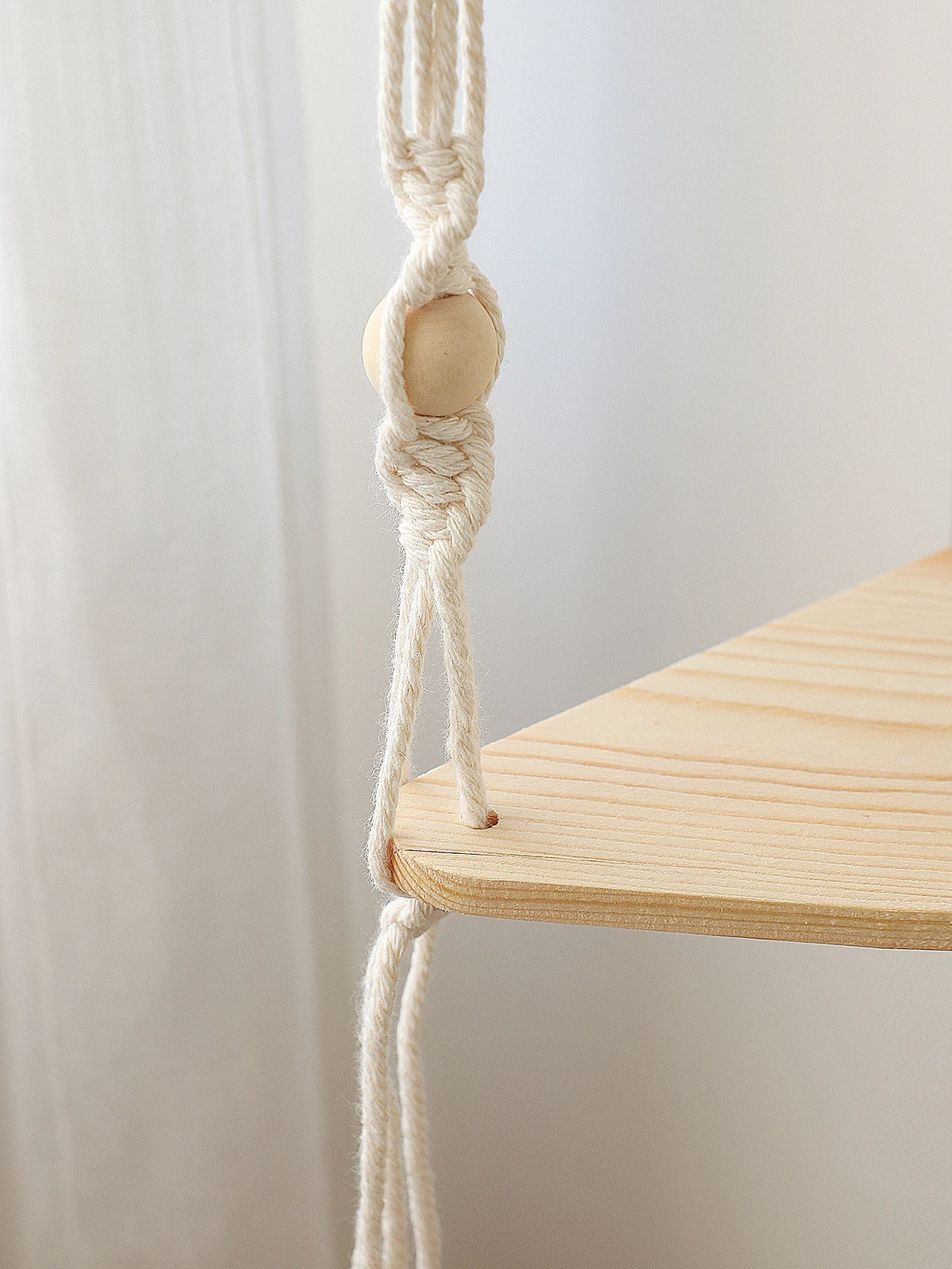 Boho Macrame Wooden Corner Shelf