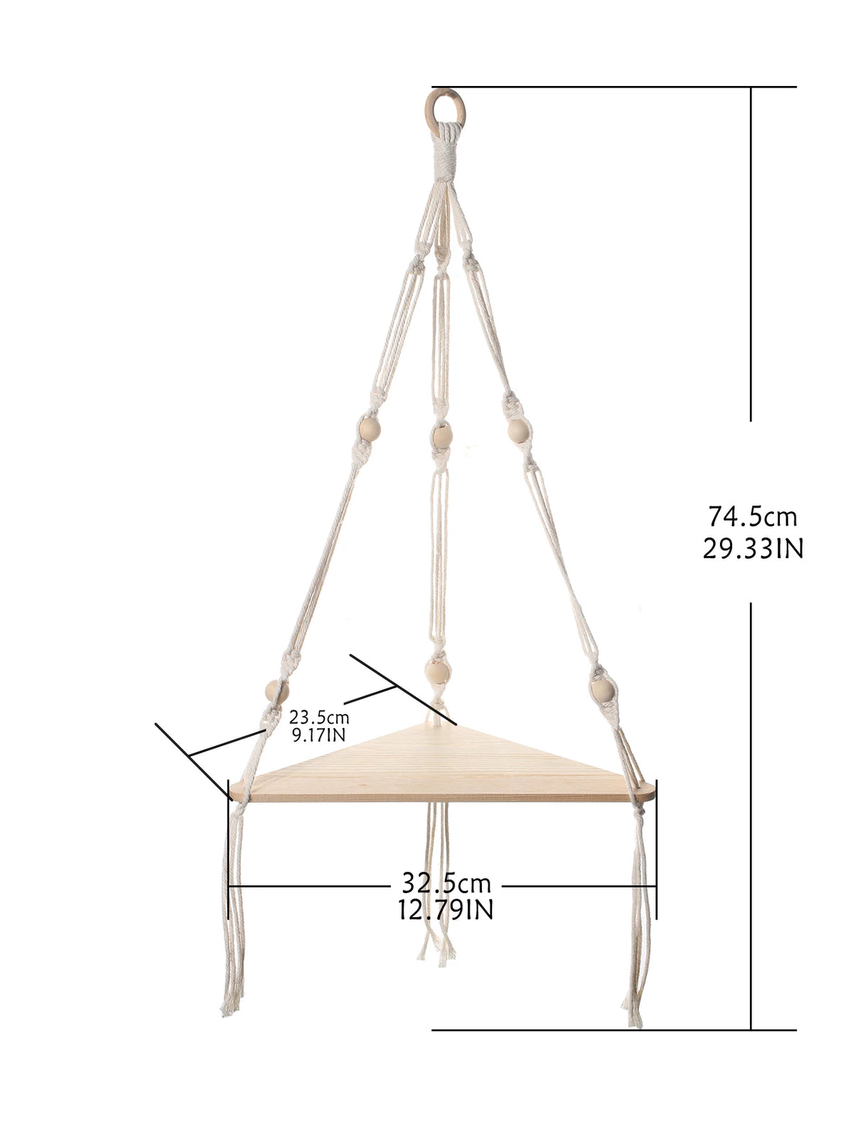 Boho Macrame Wooden Corner Shelf
