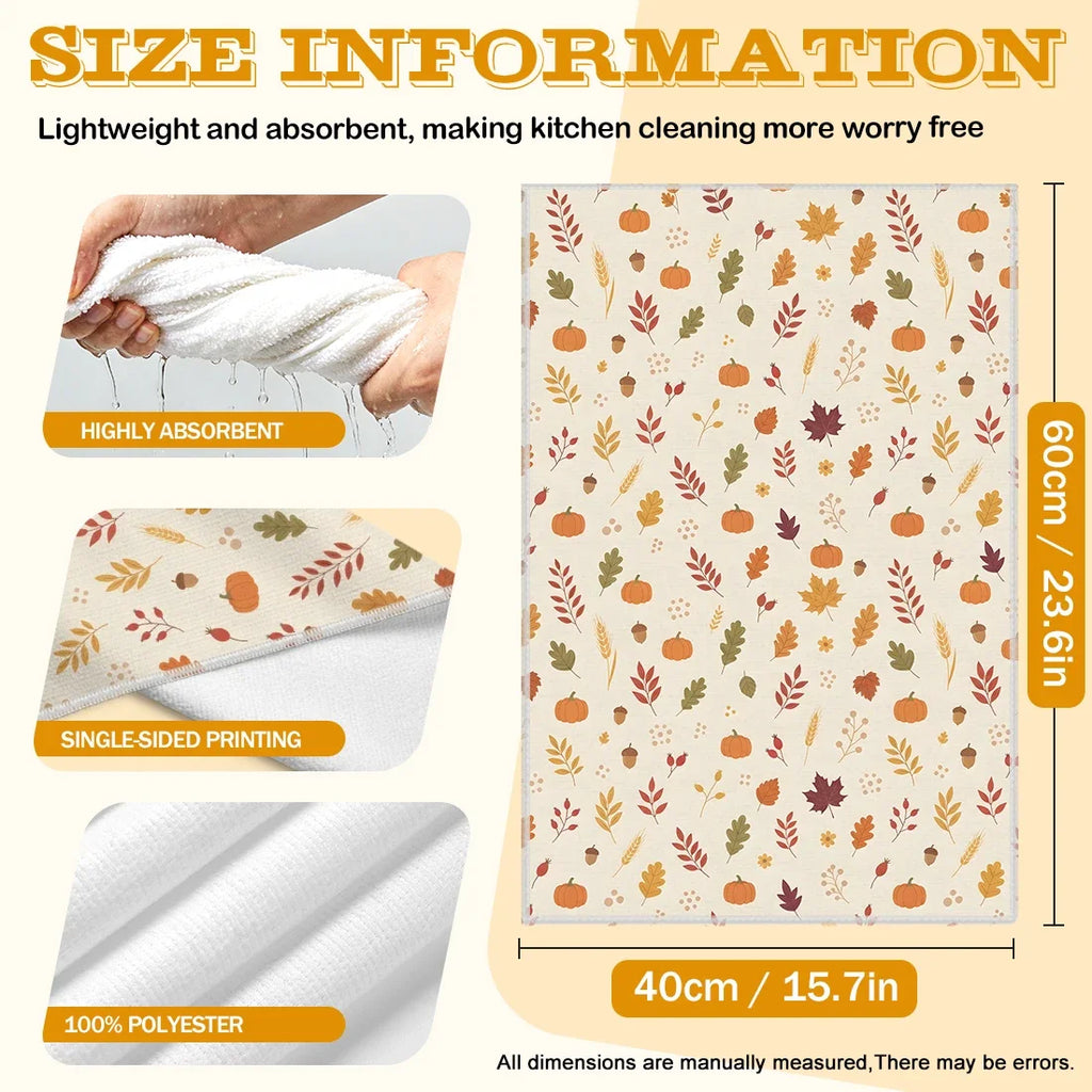 Hello Autumn 2-Piece Kitchen Towel Set | Fall Pumpkin & Leaves Décor