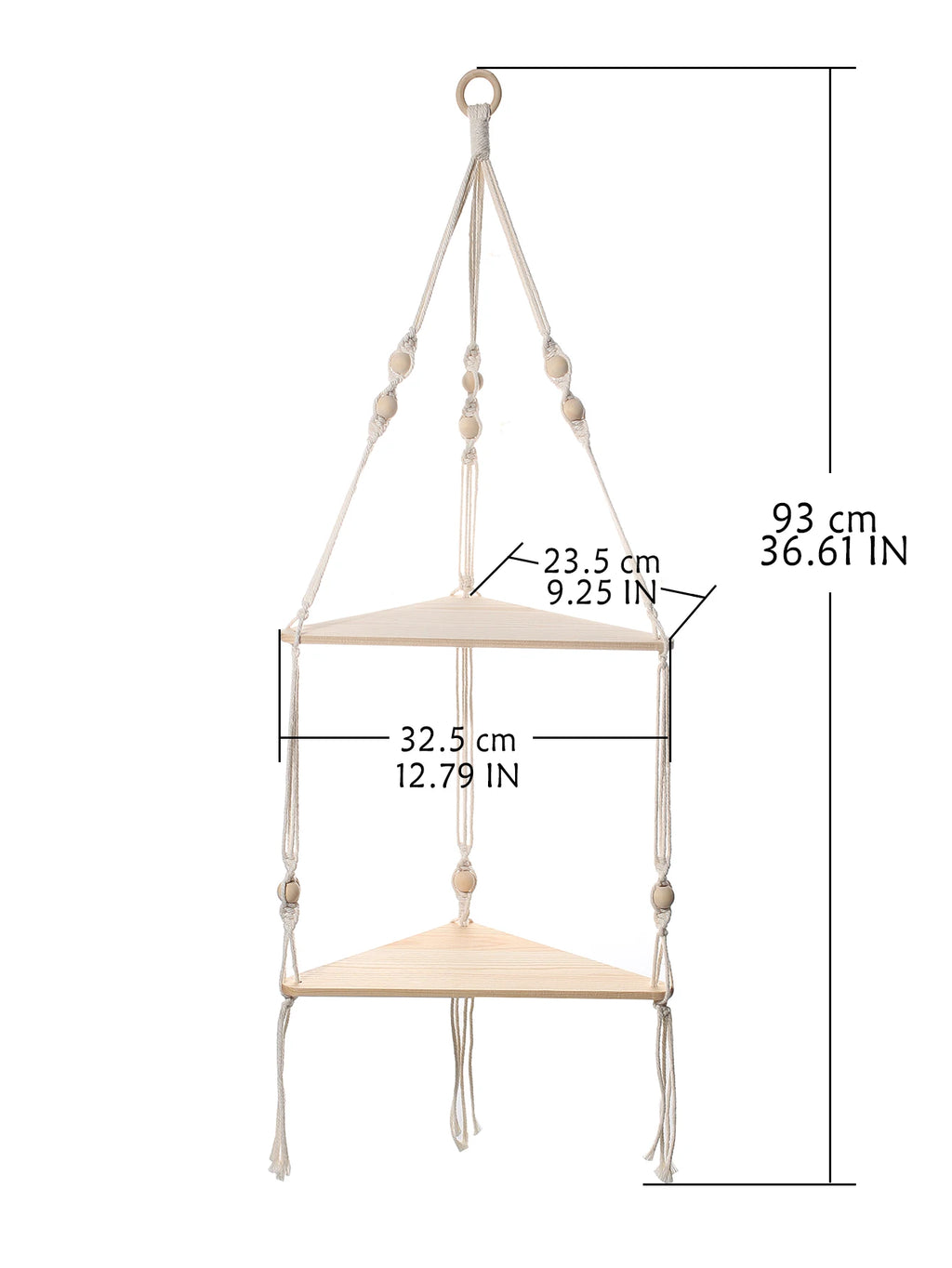 Boho Macrame Wooden Corner Shelf