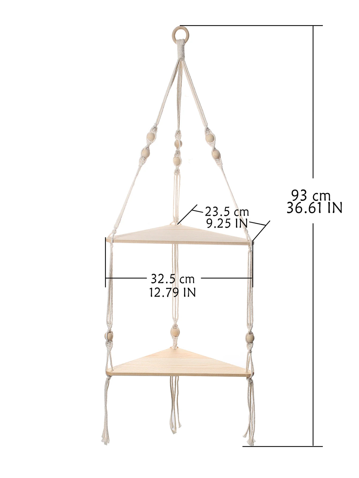 Boho Macrame Wooden Corner Shelf