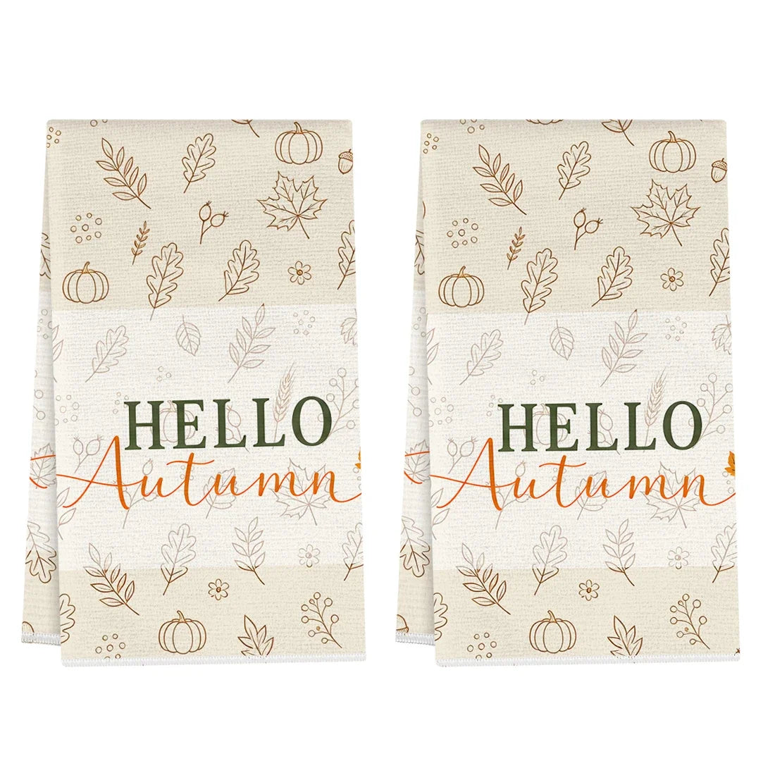 Hello Autumn 2-Piece Kitchen Towel Set | Fall Pumpkin & Leaves Décor