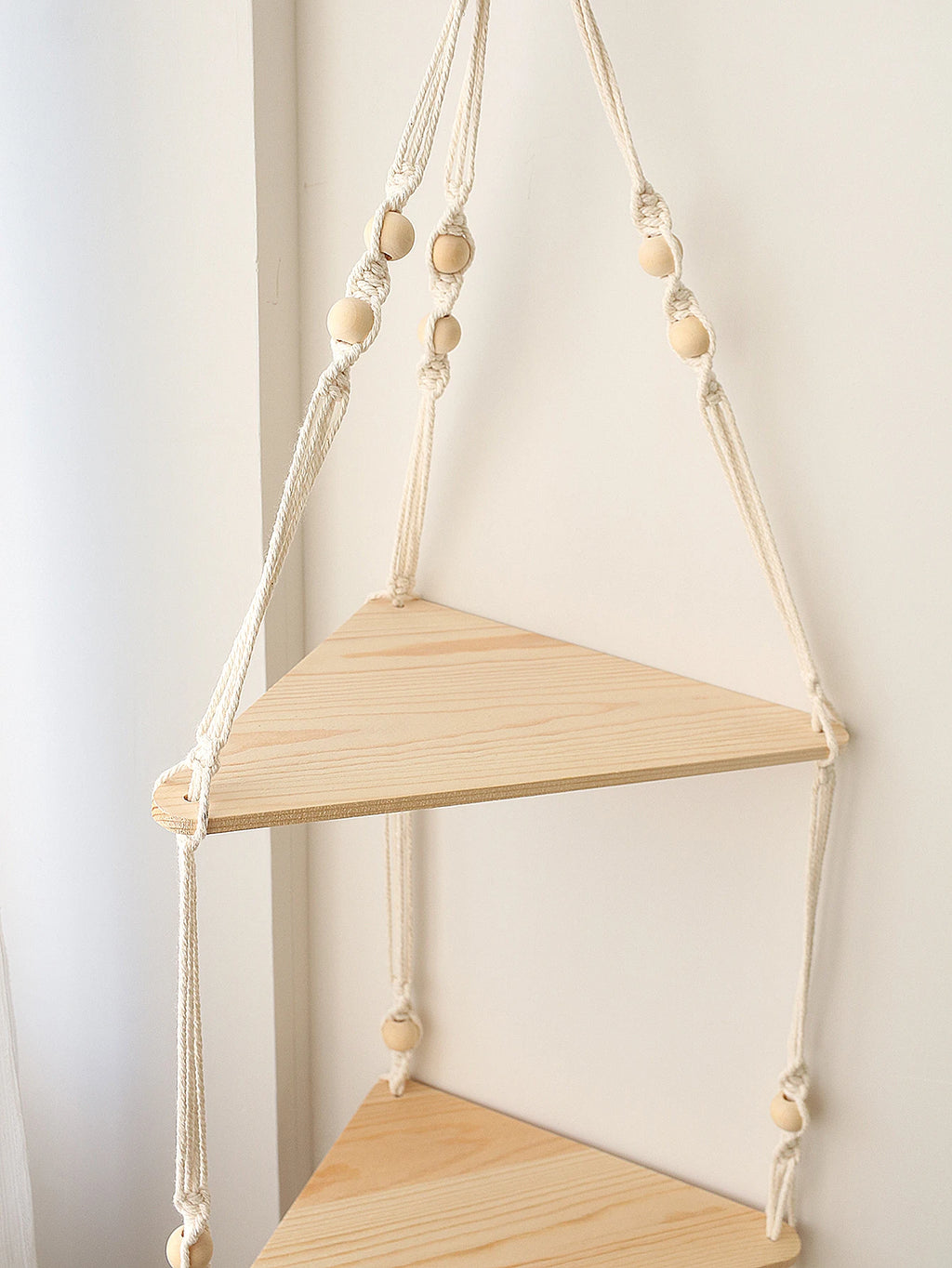 Boho Macrame Wooden Corner Shelf