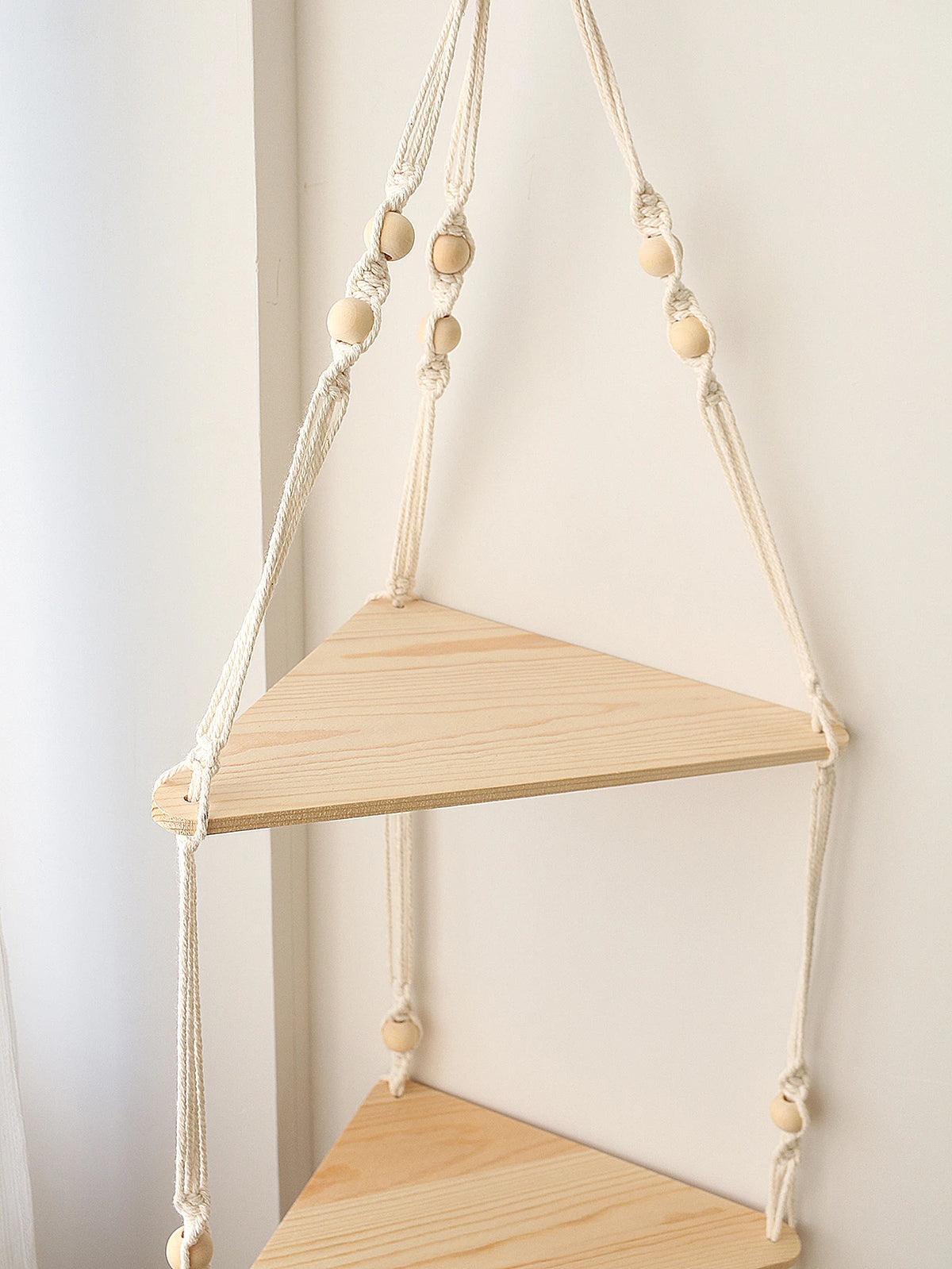 Boho Macrame Wooden Corner Shelf
