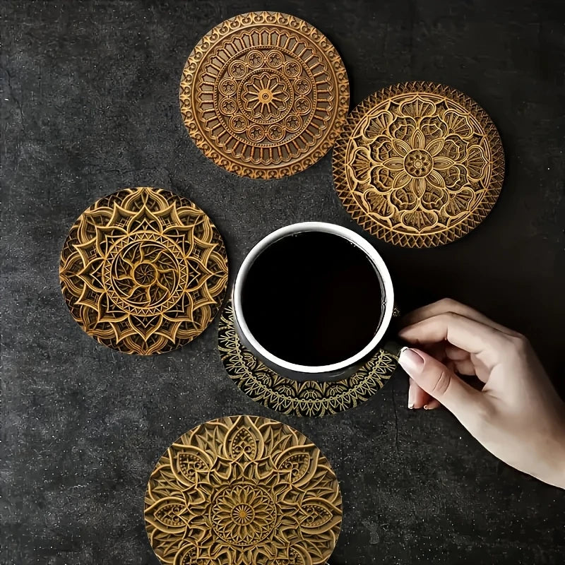 Mandala Wooden Coaster Set